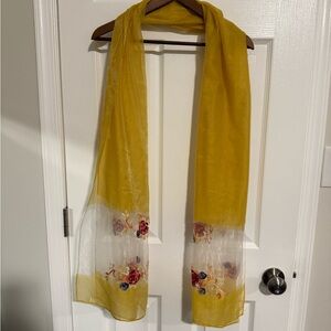 Yellow Floral Embroidered Scarf